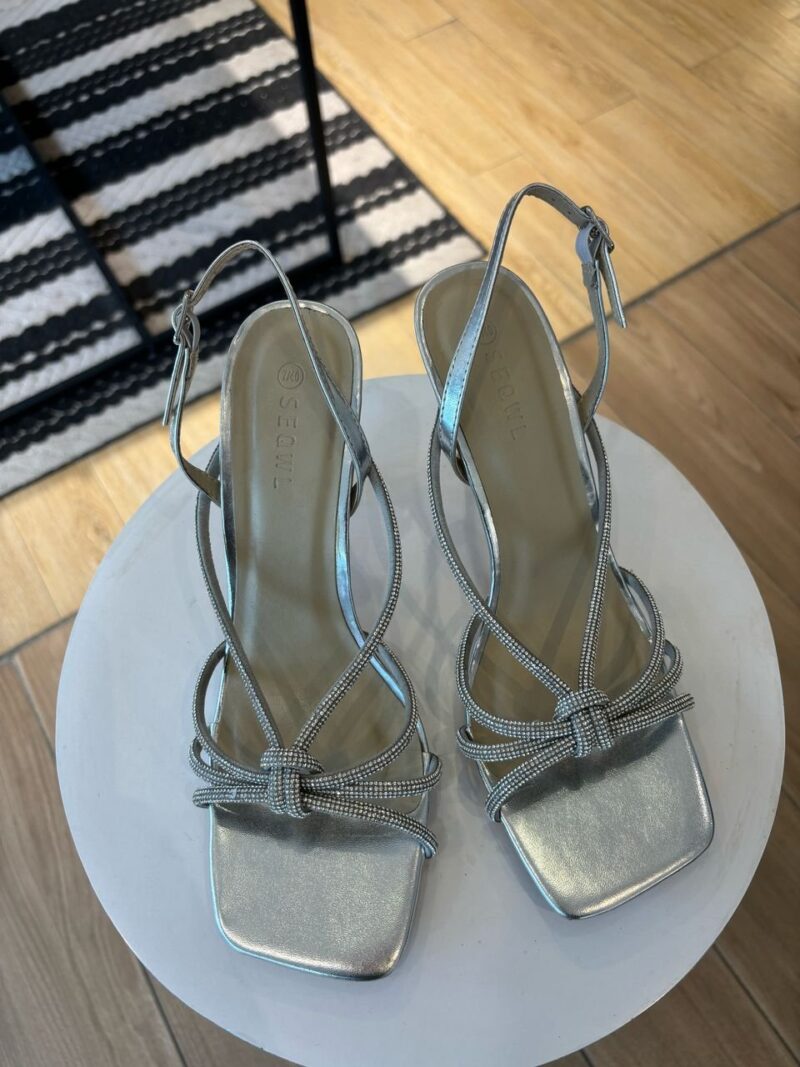 Sandales à Talon et Strass - Argent