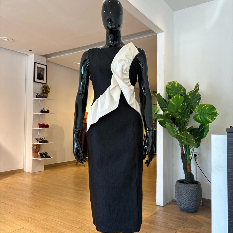 KAREN MILLEN - Robe à volant en taffeta - Noir et Blanc