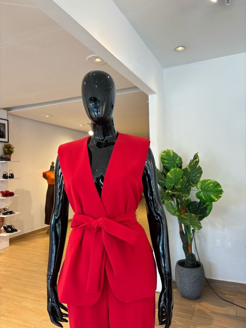 ZARA - Ensemble Pantalon Gilet à Nouer - Rouge – Image 3