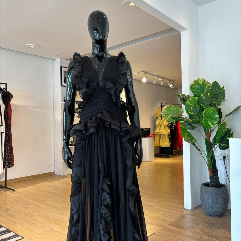 ASOS - Robe Longue à Volants et Dos Nu - Noir