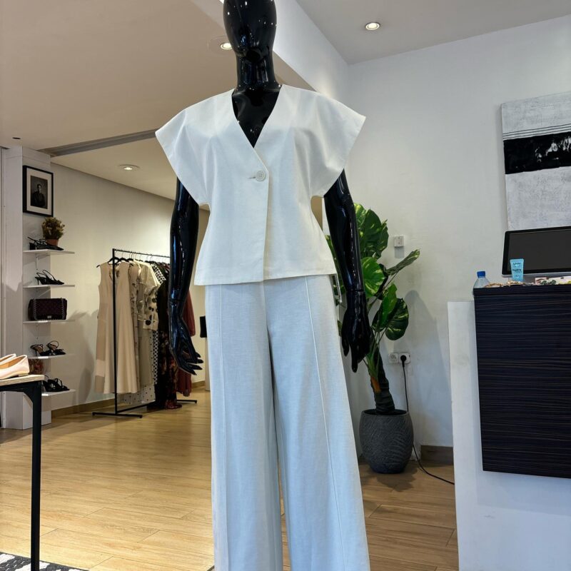 ASOS - Ensemble  Blouse Pantalon en Lin - Blanc Cassé