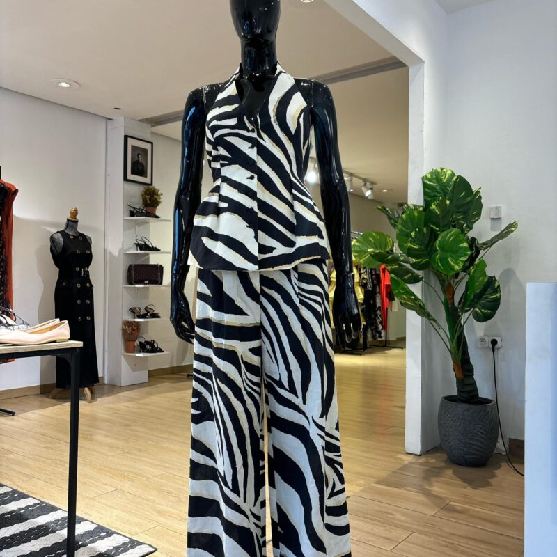 MANGO - Ensemble Pantalon en Lin - Imprimé Zèbre