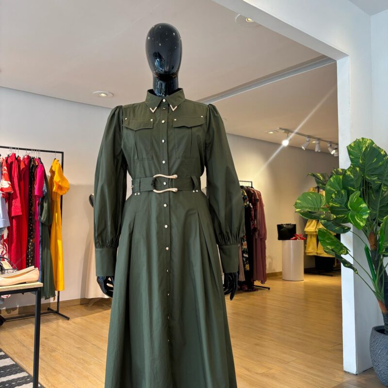 KAREN MILLEN - Robe Chemise à Fantaisies Dorées - Vert Kaki