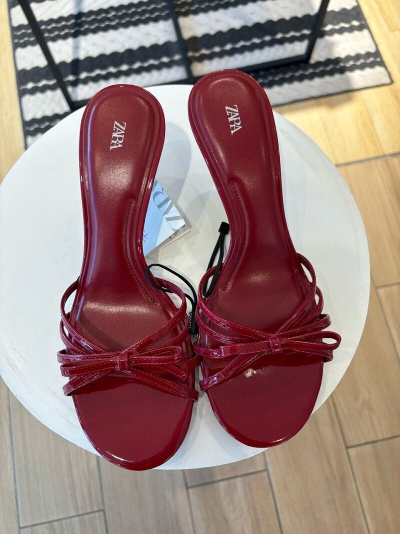 ZARA - Sandales à Talon et Lacet - Rouge