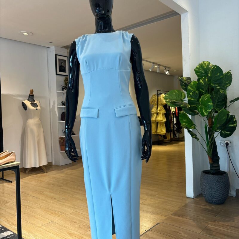 KAIIA - Robe à épaule Plissée - Bleu Ciel