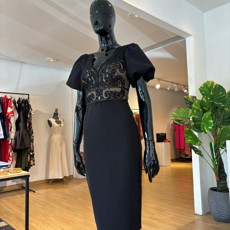LIPSY - Robe à Dentelle et Manches Ballons - Noir