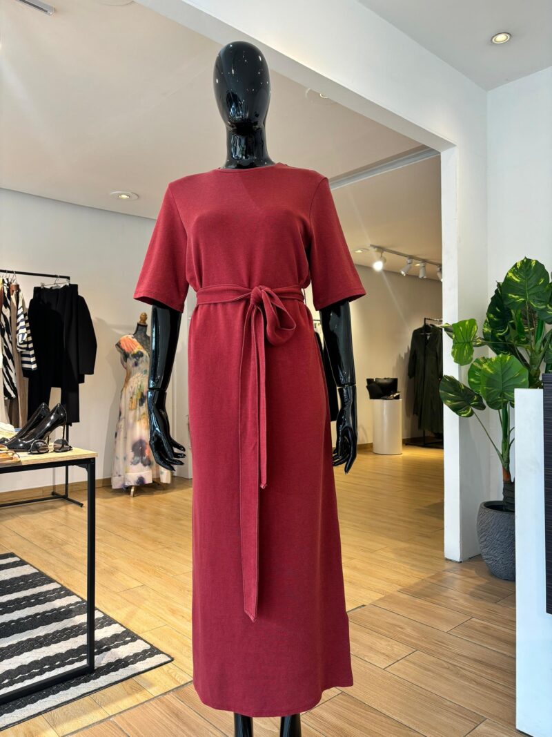 Robe Interlock Lavée à Nouer - Rouge Foncé
