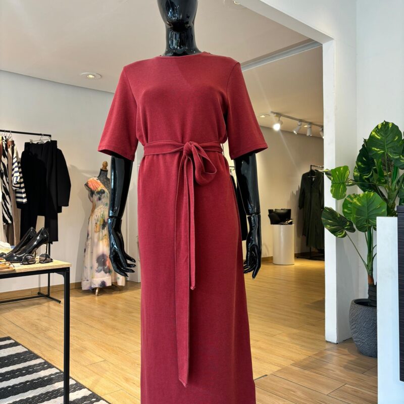 Robe Interlock Lavée à Nouer - Rouge Foncé