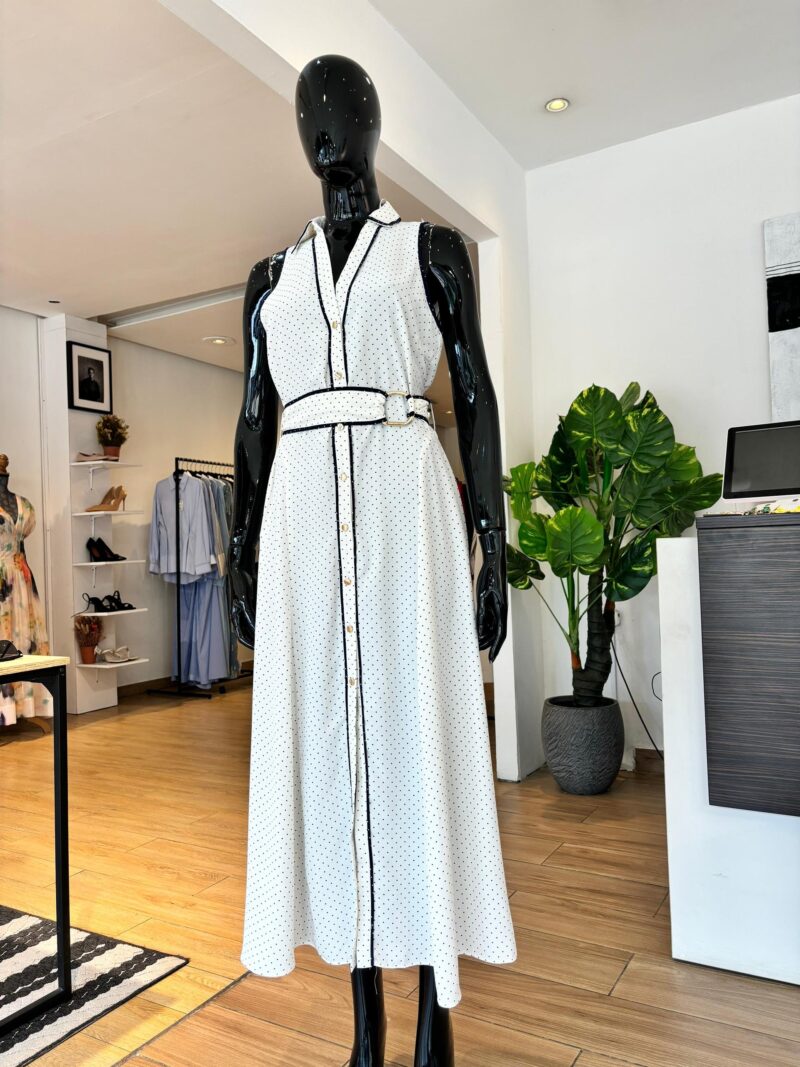 Robe Chemise Midi à Pois - Écru et Bleu Marine