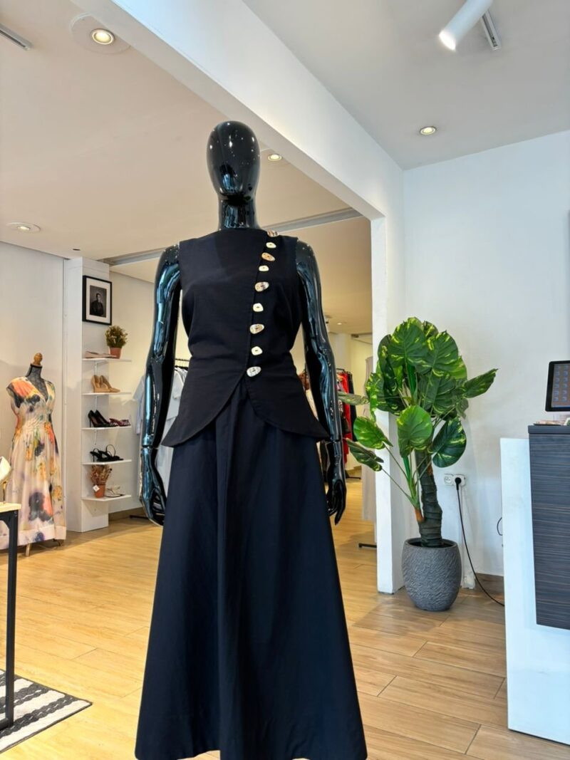 Robe Gilet Asymétrique Bimatière - Noir
