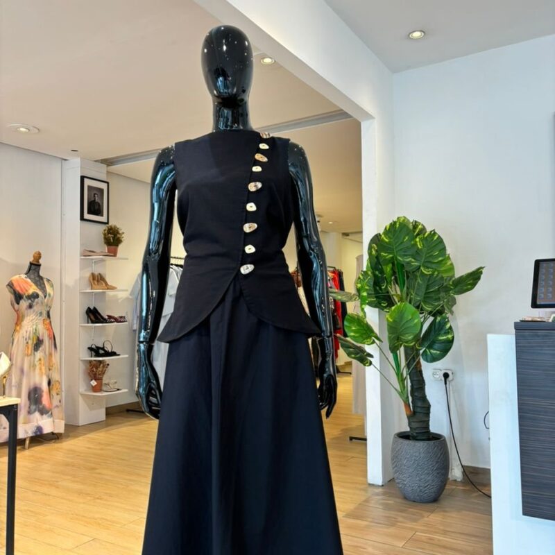 Robe Gilet Asymétrique Bimatière - Noir