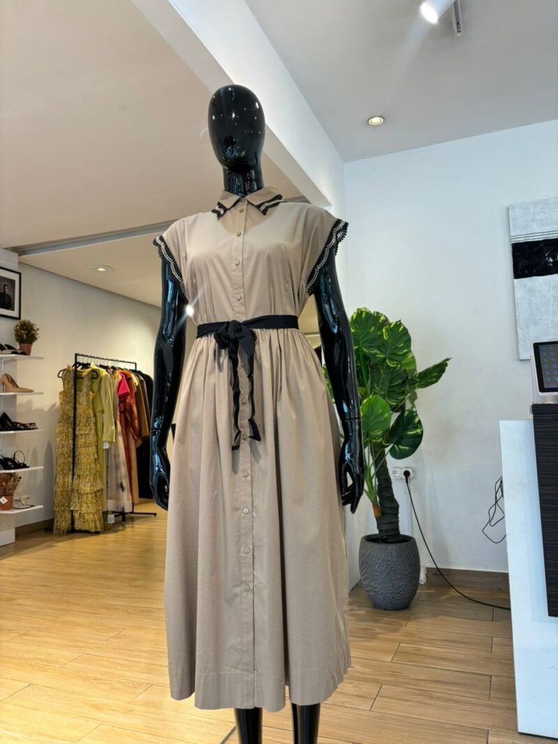 Robe à Finition Brodée et à Nouer - Marron et Noir