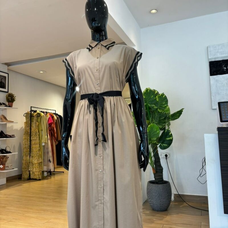 Robe à Finition Brodée et à Nouer - Marron et Noir