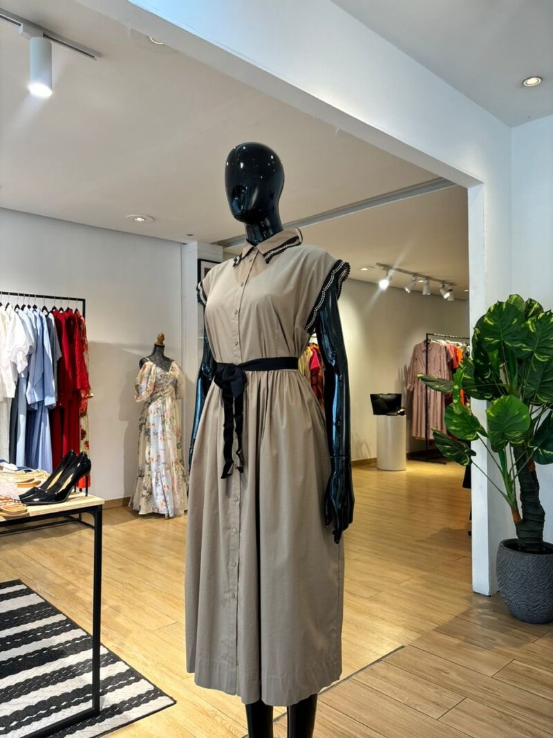Robe à Finition Brodée et à Nouer - Marron et Noir – Image 2
