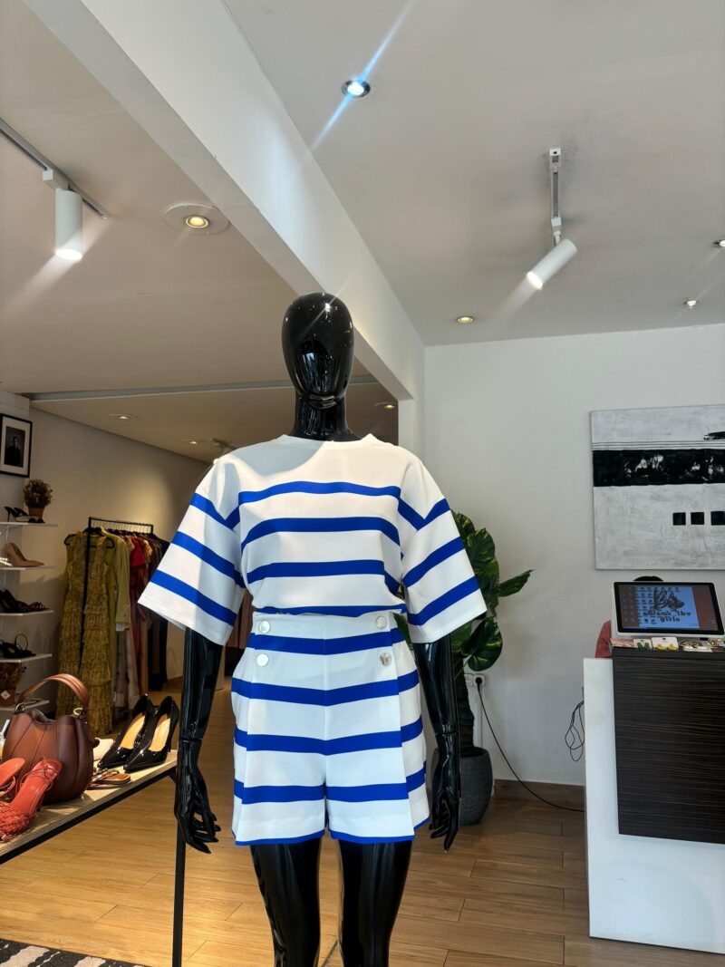 Ensemble Blouse Short à Rayures - Blanc et Bleu – Image 3