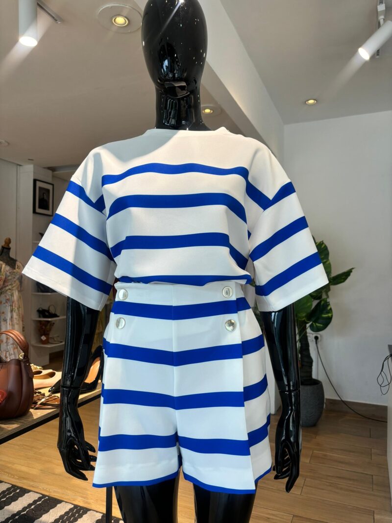 Ensemble Blouse Short à Rayures - Blanc et Bleu – Image 5