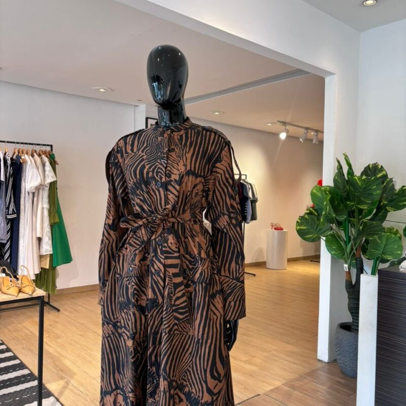 Robe Chemise Imprimée - Marron et Noir